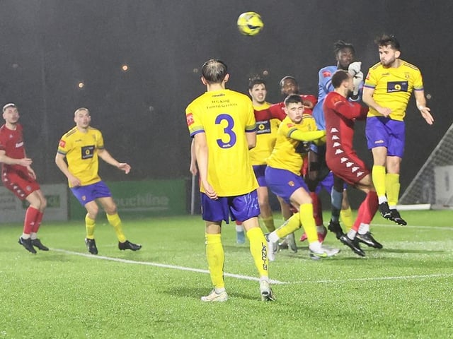 Action from Worthing FC's 4-0 win at Lancing FC in the third round of the Sussex Senior Cup