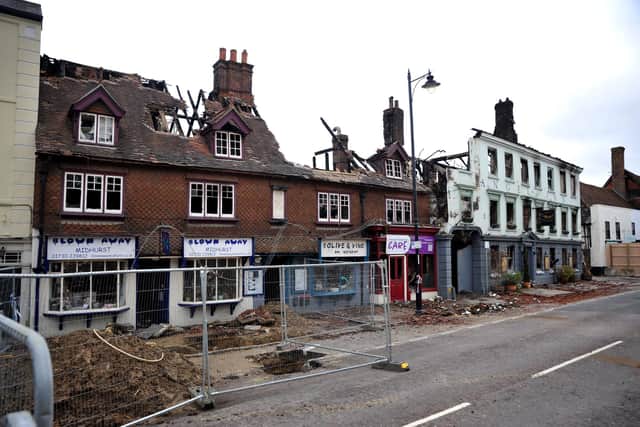 The burnt out shell of the Angel Hotel in Midhurst. Pic S Robards SR2303213