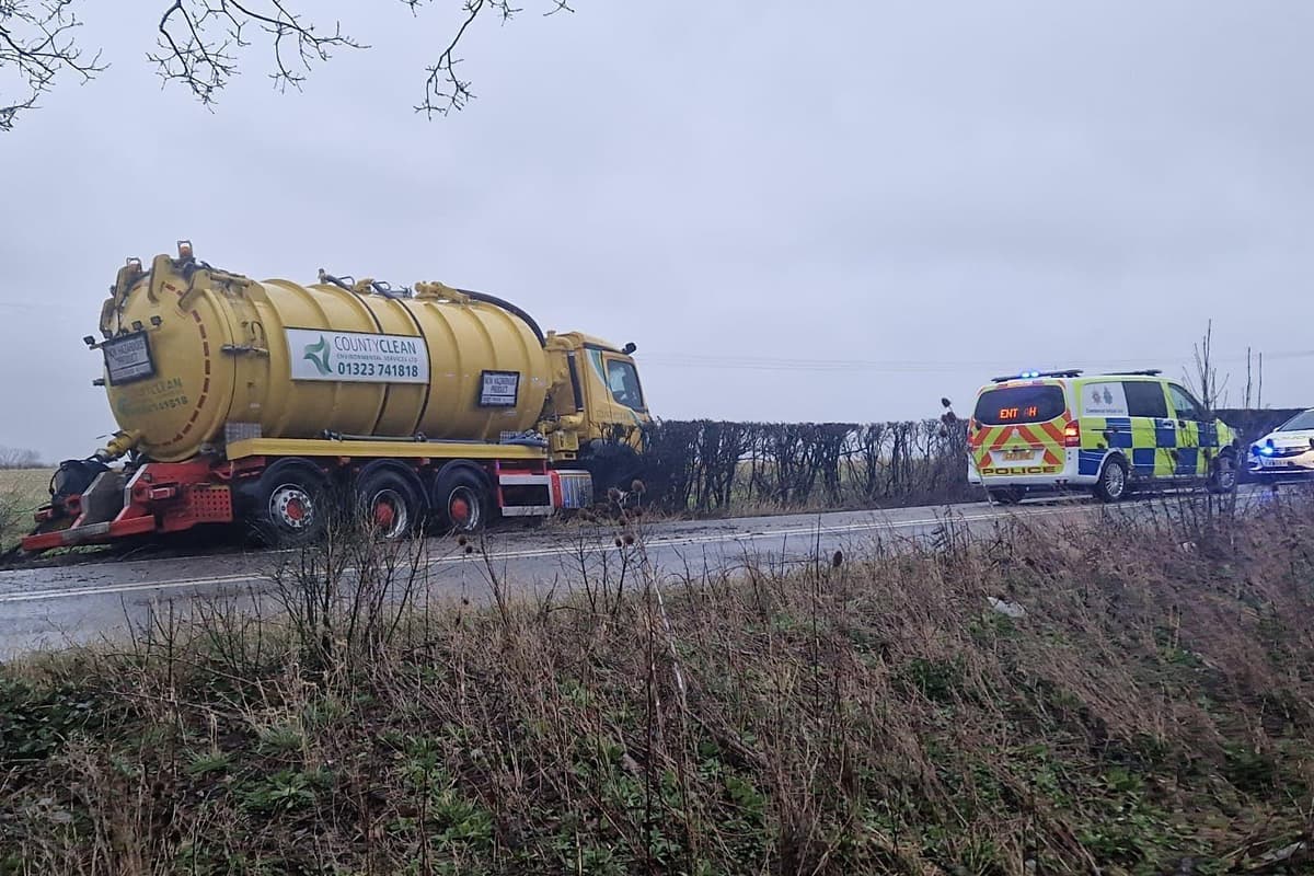 Road in East Sussex closed after reports of tanker hitting a tree - major delays in area 