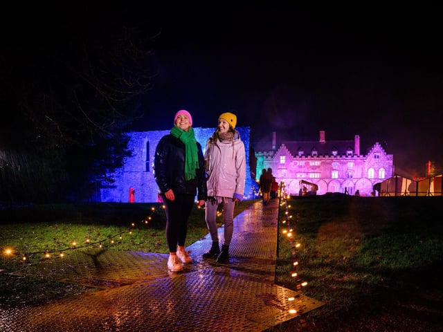 Illuminated Battle Abbey on December 7 2023. Photo by Jim Holden and supplied by English Heritage.