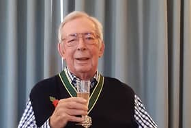 John Baker, 83, celebrating at Rustington Hall