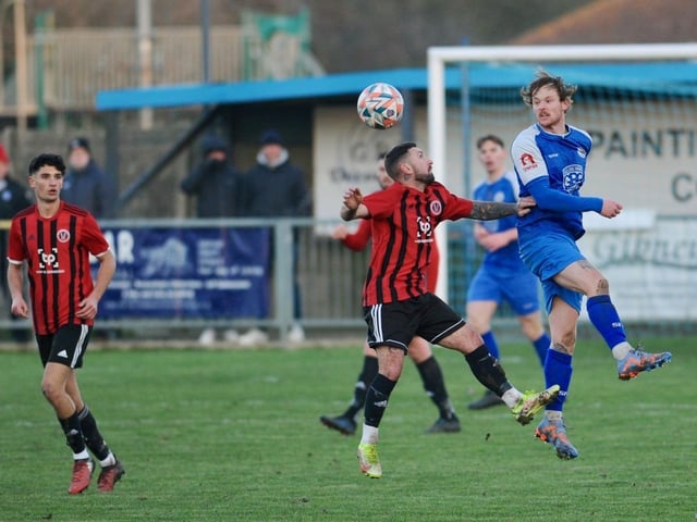 Action from Shoreham's win over AFC Varndeanians in the SCFL premier division