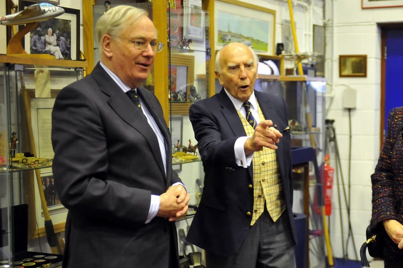 HRH The Duke of Gloucester visited Pooley Sword at Brighton City Airport and was greeted by Robert Pooley MBE. SR23120601 Photo SR Staff/Nationalworld