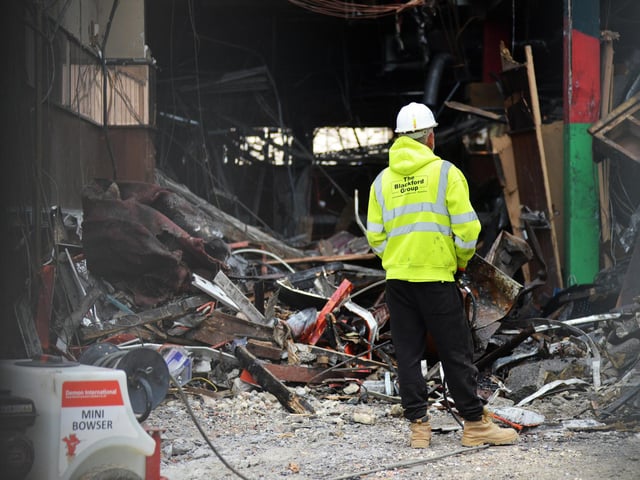 Demolition of former nightclub and amusement arcade in George Street, Hastings. Photo was taken on May 30 2023.
