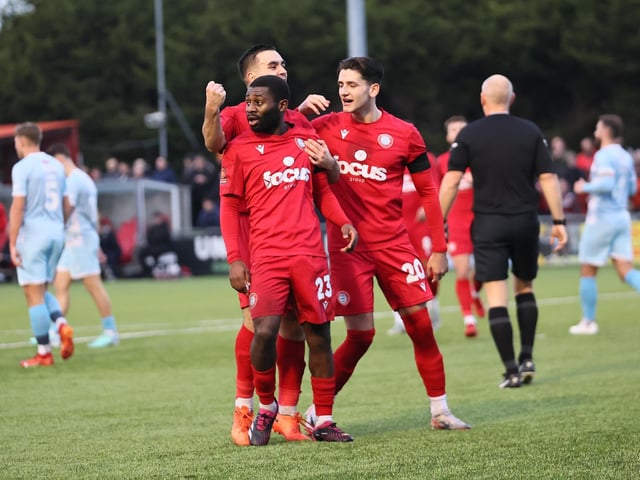 Worthing v Eastbourne Borough in action at Woodside Road on Boxing Day