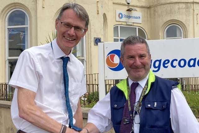 Trevor Watson (right) with Stagecoach South Operations Director, Gordon Frost.