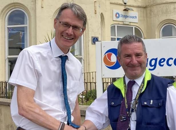 Trevor Watson (right) with Stagecoach South Operations Director, Gordon Frost.