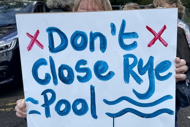 Protestors calling for the pool at Rye Sports Centre to remain open. Picture by Kt Bruce