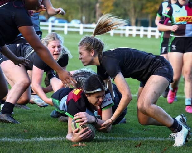 Immy (centre) touches down for Harlequins. Picture: Harlequins