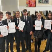 Year 11 Students at Felpham Community College celebrate mock GCSE results.