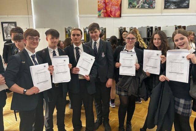 Year 11 Students at Felpham Community College celebrate mock GCSE results.