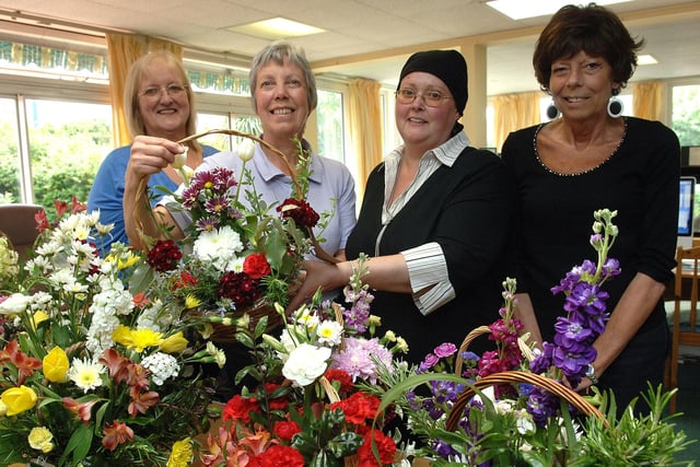 Alison Goldfinch, Angela Bagshaw , Wendy McCarthy and Sandy Bushby, who took part in a St Barnabas House flower arrangement competition in 2008
