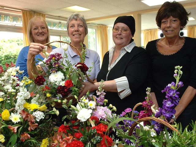 Alison Goldfinch, Angela Bagshaw , Wendy McCarthy and Sandy Bushby, who took part in a St Barnabas House flower arrangement competition in 2008