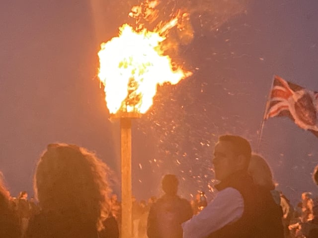 On Thursday Plumpton residents walked up to Mount Harry to watch the lighting of the Beacon by Hamsey and East Chiltington Parish Councils.