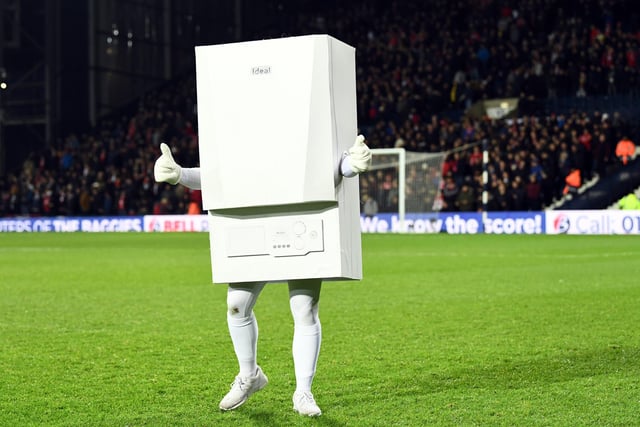 In 2018, West Brom unveiled 'Boiler Man' as their new sponsor, after signing a sponsorship deal with Ideal Boilers. 
Supporters were unsure of the move, but were told that Baggie Bird would remain the club's main official mascot. (Photo by Stu Forster/Getty Images)