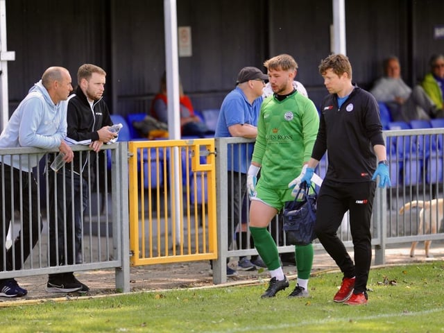 Action from a pre-season friendly between Shoreham and Worthing United at Middle Road