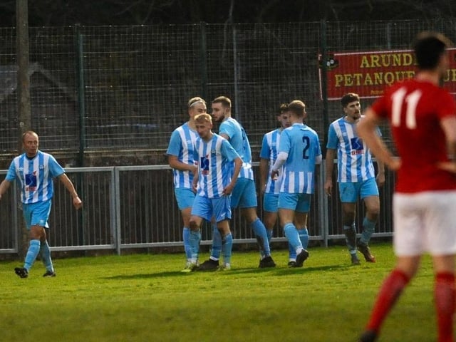 Action from Arundel FC's 2-1 win at home to Worthing United in the SCFL division one