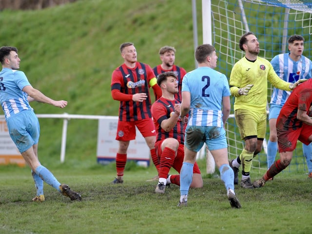 Action from Worthing United's 2-2 draw with Wick in the SCFL Division 1