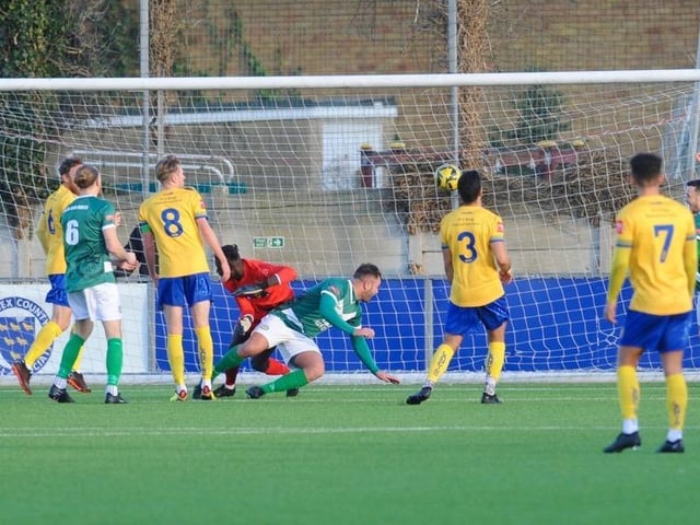 Action from Lancing's 3-2 win over Ashford United on Saturday. Picture by Stephen Goodger