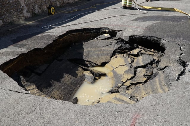 A spokesperson for East Sussex Fire and Rescue Service said: “At 12.15 today we sent firefighters from Newhaven to Crouch Lane in Seaford, where a suspected sinkhole has appeared in the road. Please avoid the area.” Photo by Dan Jessup.