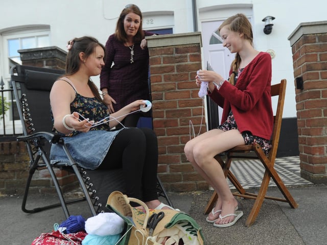 Susannah Stockton joins daughter Maddie and her friend Lizzie Sharp for a spot of knitting