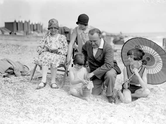 Fred Montague and his family at Littlehampton in August 1929.
