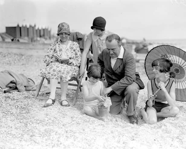 Fred Montague and his family at Littlehampton in August 1929.