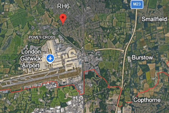 Residents in the RH6 postcode district have reported being without water or experiencing low pressure. Photo: Google Earth