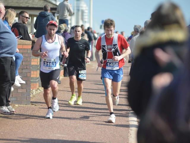 Images from the finish area at the 2026 Hastings Half Marathon
