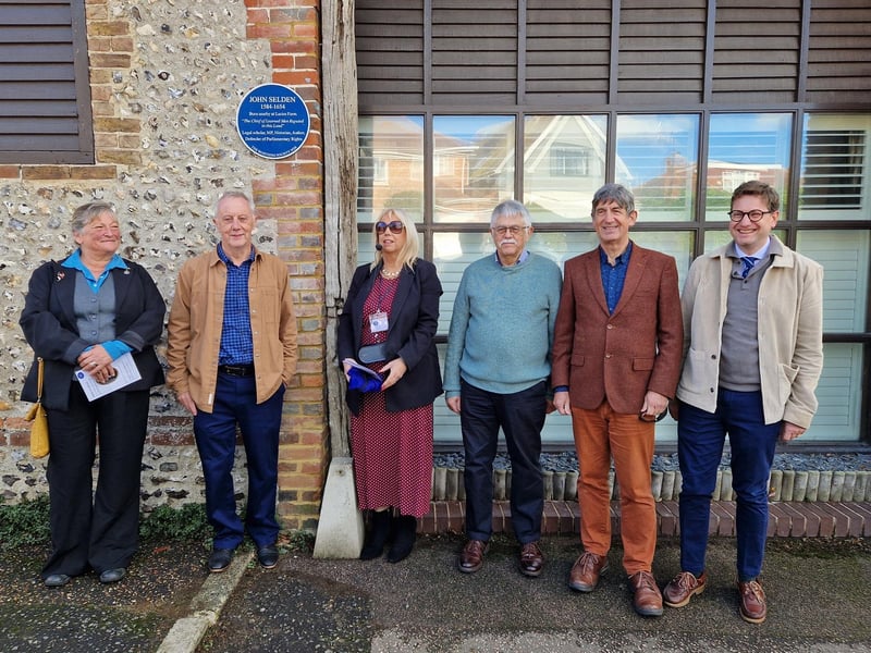 Blue plaque unveiling with, from left, councillor Karen Harman, Worthing cabinet member Dom Ford, Worthing Society chair Susan Belton, author Colin Reid, historian Chris Hare and legal historian Andrew Cecchinato