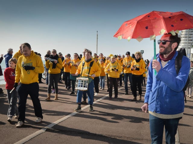 The Umbrella Parade on March 2 2025, which is part of Fat Tuesday. Photo taken at the start of the parade on St Leonards seafront.