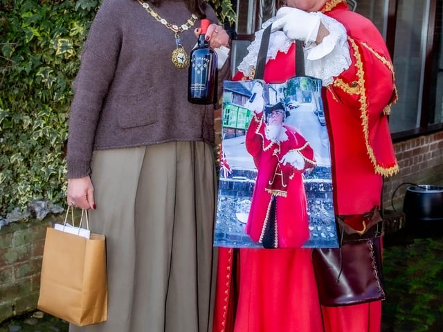 Angela Standing received gifts in recognition of 20 years' service as Arundel's Town Crier