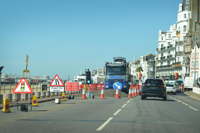 Roadworks on Hastings seafront near to the junction of Robertson Street.