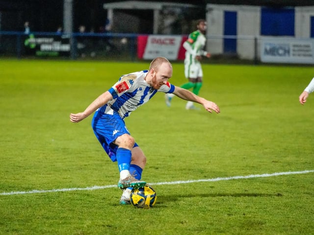 Action from Haywards Heath Town FC;s 1-1 draw with VCD in the Isthmian south east division