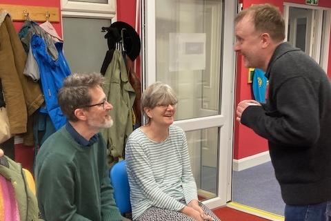 Comedians Chris McCausland and Jon Long with Sight Support Worthing volunteers and members at the charity's centre in Rowlands Road
