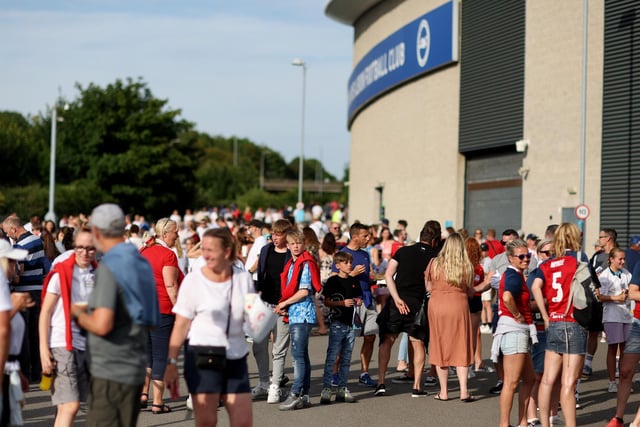 Fans arrive at the Brighton & Hove Community Stadium.