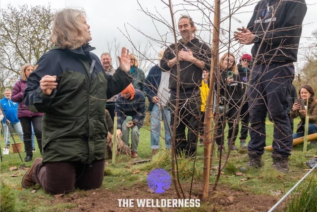 Planting the Queen’s Green Canopy Tree of Trees and 145 trees provided by South  Downs National Park at Wild Heart Hill campsite in Findon on Saturday, November 26, 2022.