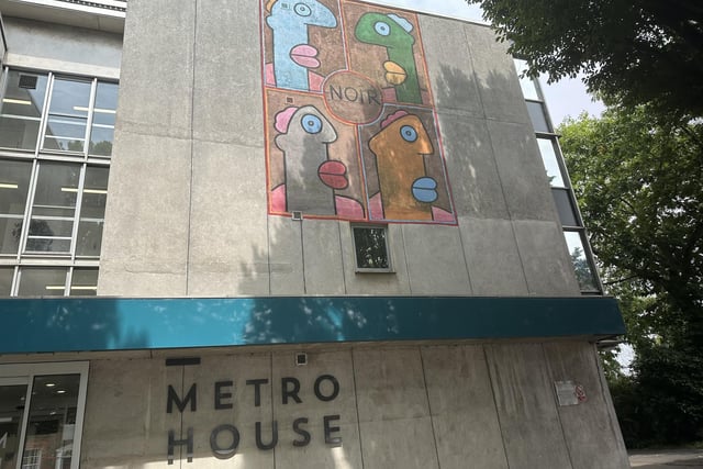 One of several pieces around Metro House, this piece by Thierry Noir greets visitors on their approach to the building from the city centre. A French artist, Noir is internationally recognised as one of the first street artists to work on the Berlin Wall.