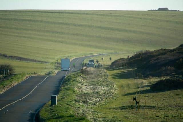 Filming by Beachy Head near Eastbourne. Picture from Raymond Hughes