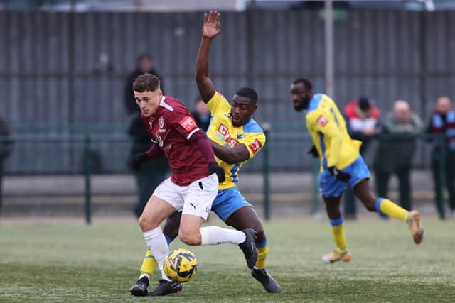 Louis Collins on the ball for Hastings at Haringey | Picture: Scott White