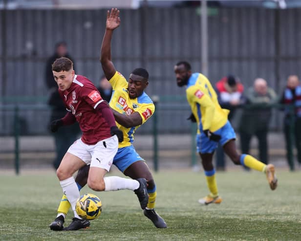 Louis Collins on the ball for Hastings at Haringey | Picture: Scott White
