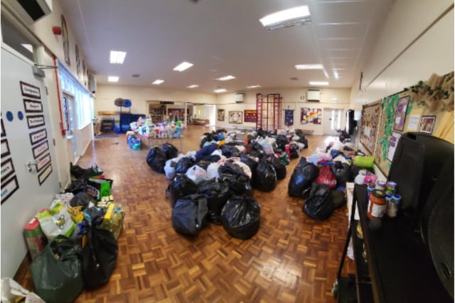 Donations pile up at Branton St. Wilfrid’s Church of England Primary School.