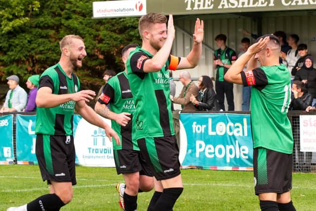 Burgess Hill Town's players were among the goals - and celebrations - as they beat Faversham 4-1 | Pictures: Chris Neal
