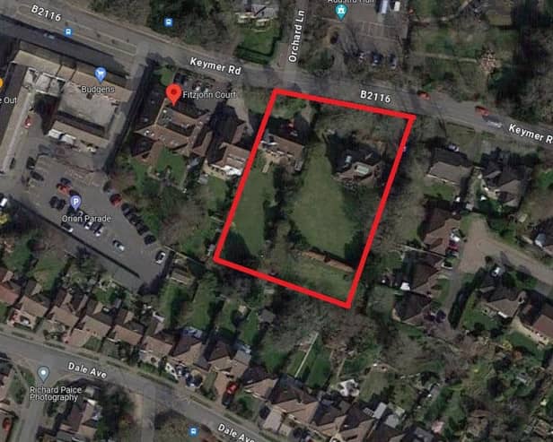 The rough location for the planned 41 new retirement apartments in Keymer Road, Hassocks. Photo: Google Maps