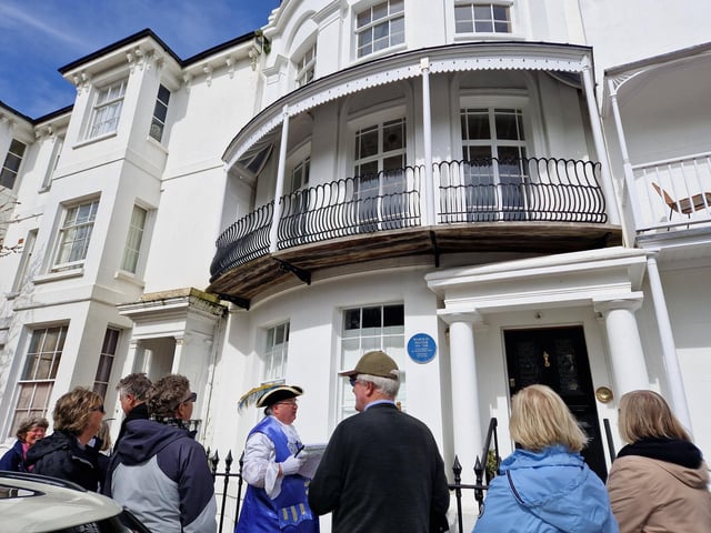 Worthing town crier Bob Smytherman launched his new walk on Tuesday, April 2, followed by afternoon tea at Worthing Town Hall to raise money for the mayor's charities, Broadwater Support Group and Community Hub, CYCALL inclusive cycling and the Parkinson's UK Worthing and Washington Group. Using information provided by The Worthing Society, Bob led a group of around 20 people on a three-hour walk around the town centre and seafront, giving many stories of the area's history en route.
