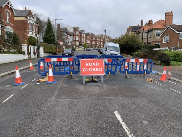 Linton Road in Hastings has been closed due to a big sinkhole appearing