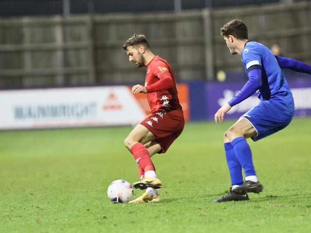 Action from Worthing FC's 1-1 draw at Chippenham in the National League South