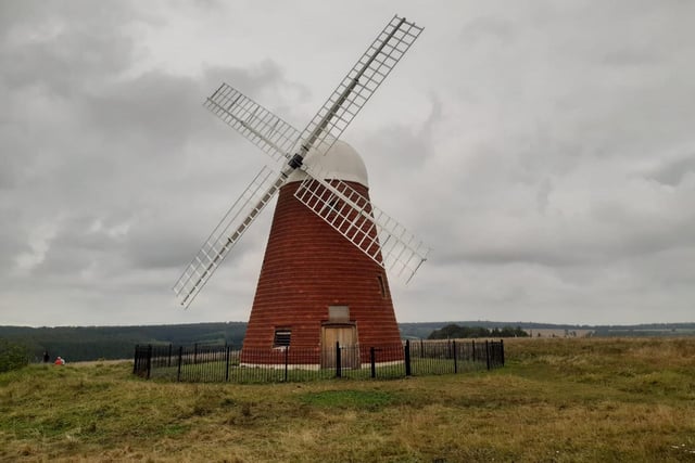 Halnaker Windmill sits on top of the South Downs and there are far-reaching views all around