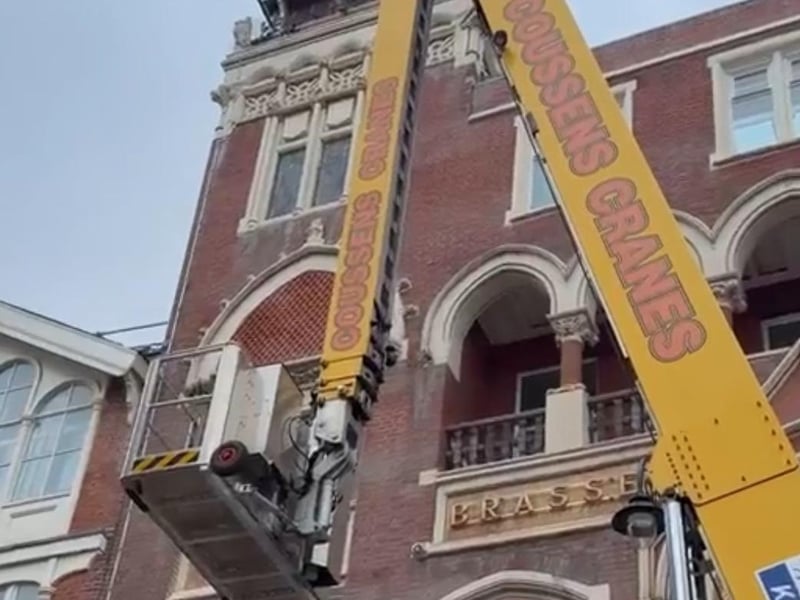 Bird rescued from Hastings Library building by using giant crane
