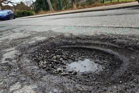 A pothole in Washington Road, Haywards Heath